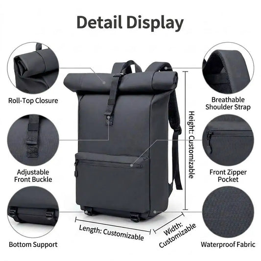 Backper Indus Roll-Top Laptop Backpack — detail view