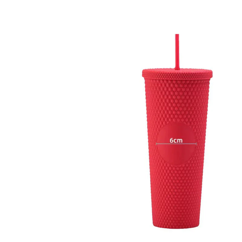 24oz Diamond-Cut Plastic Thermal Mug with Straw and Lid – 1