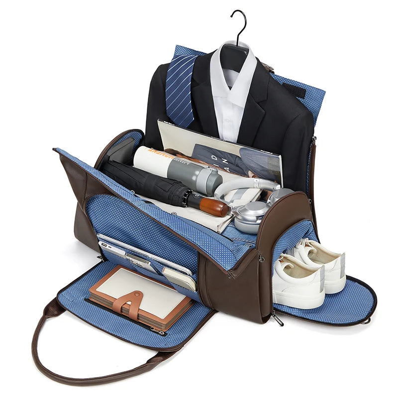 Mingao 2408 PU Leather Weekender Duffle Bag with Shoe Compartment - 2