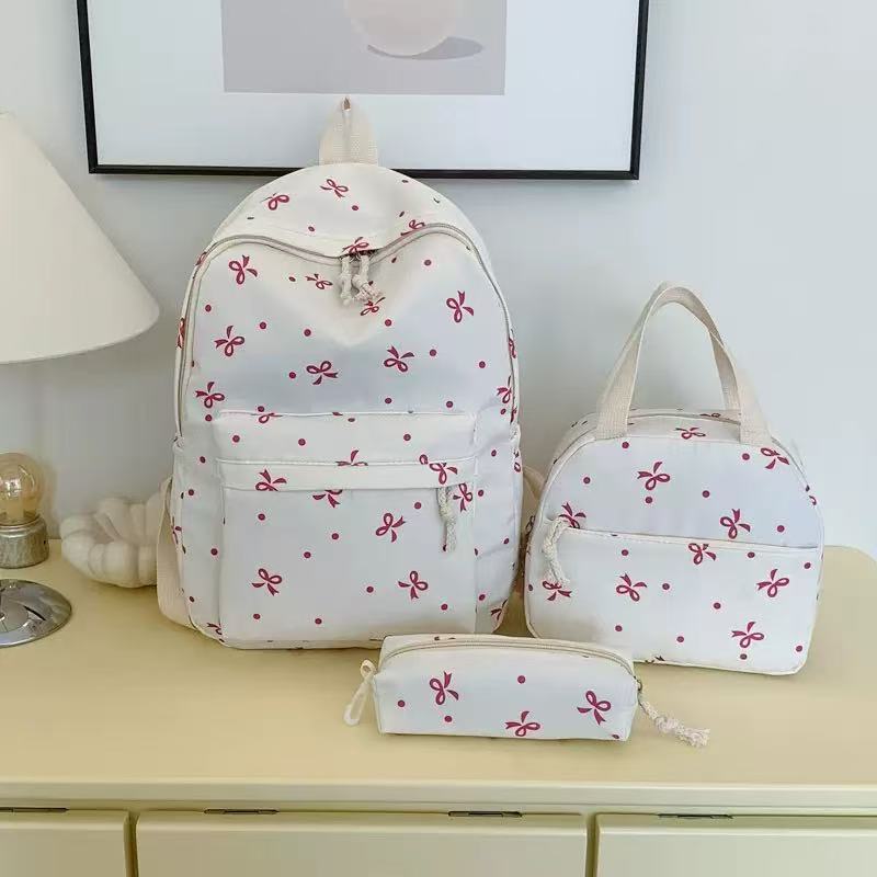 3-Piece Set College Student Backpack - Pink/White - Sycorax SJ8521SCH Senjia
