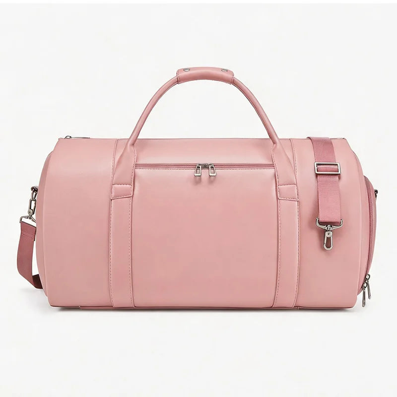 Mingao 2408 PU Leather Weekender Duffle Bag with Shoe Compartment - Pink
