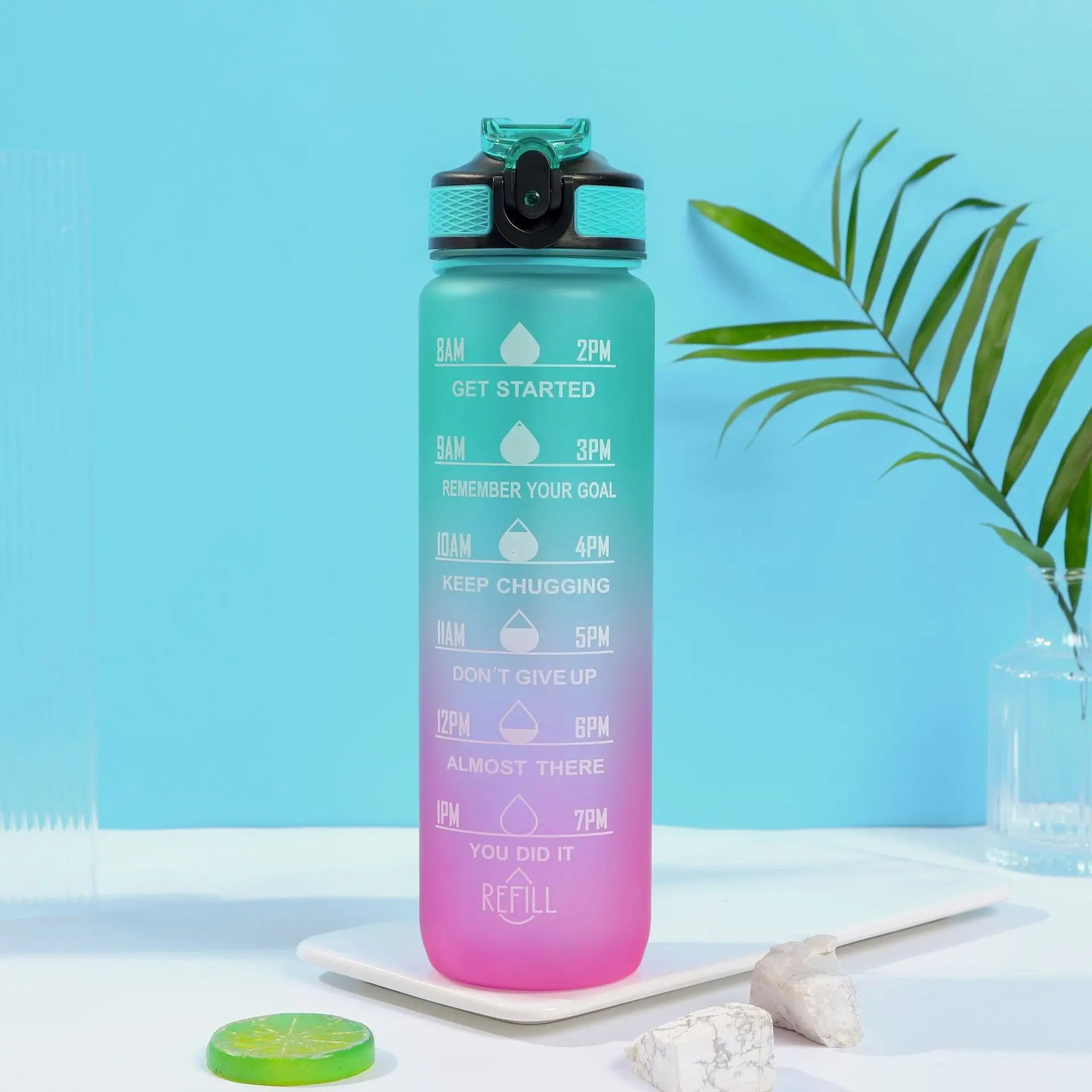 1L 32oz Fitness Motivational Water Bottle with Straw and Strainer – 17