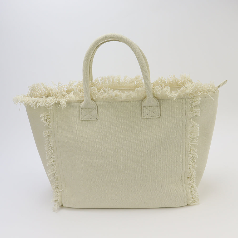 Backper Pavo Fringe Canvas Shopping & Beach Tote — Beige