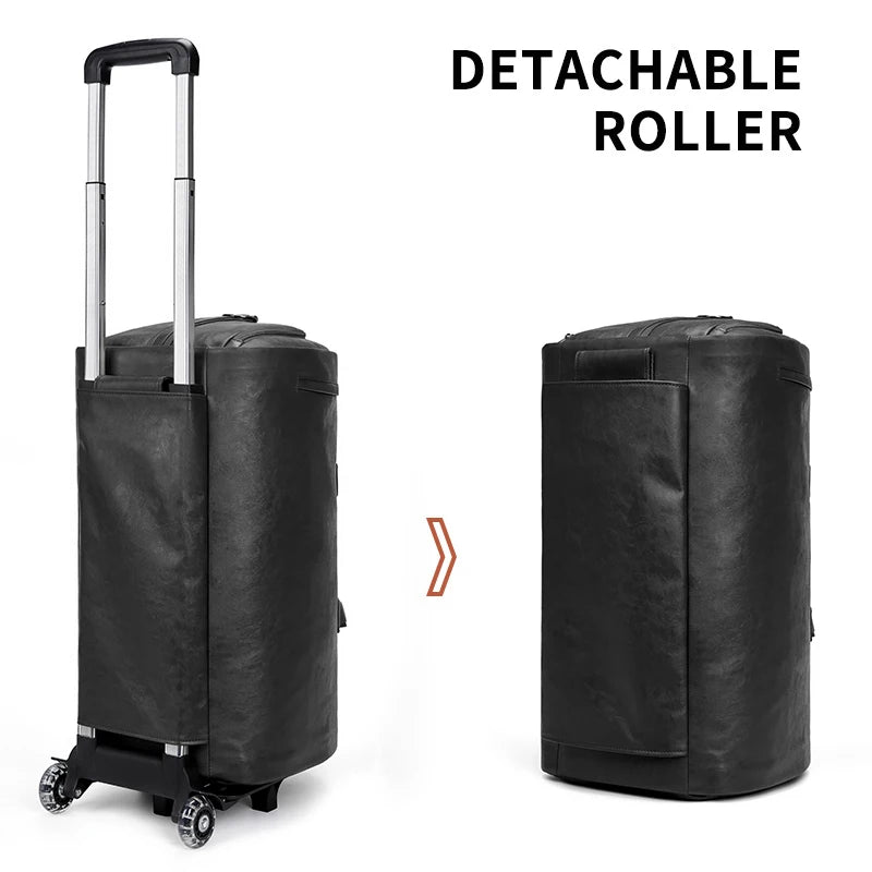 Mingao 209-0 PU Leather Wheeled Garment Travel Duffle Bag
