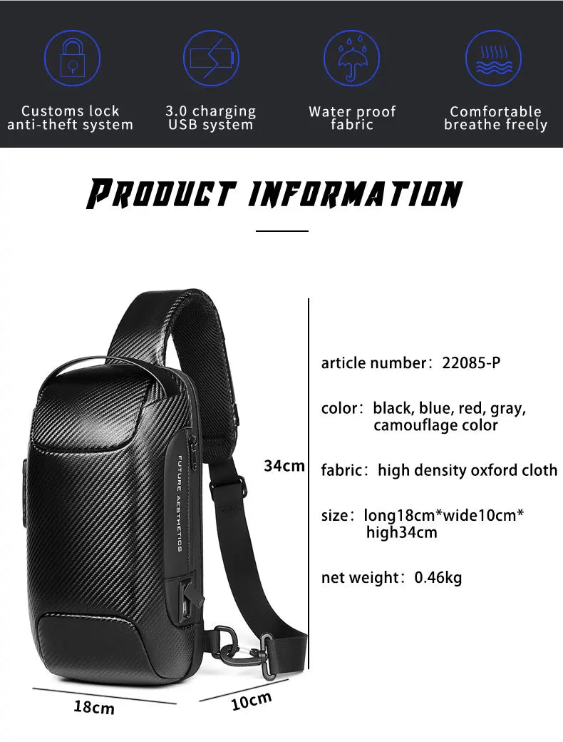 Mingao 22085-P Carbon Fiber Waterproof Crossbody Sling Bag - detail 3