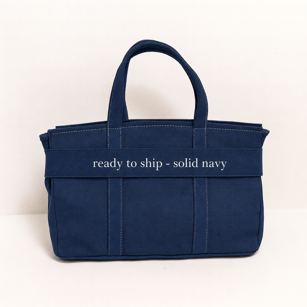 Backper Andromeda Gold-Buckle Structured Canvas Tote — Solid Navy