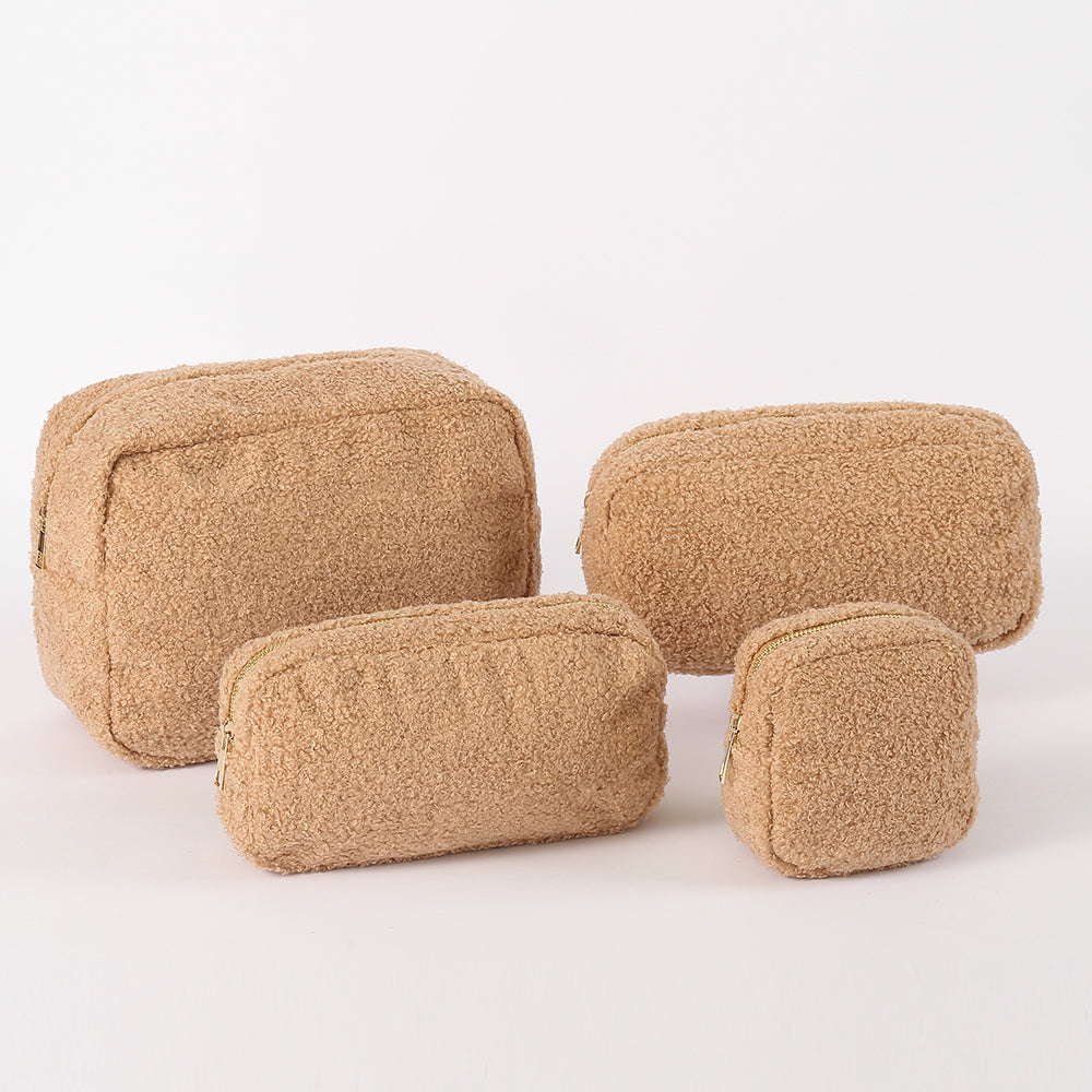 Backper Ursa Fluffy Teddy Plush Makeup Pouch — Brown