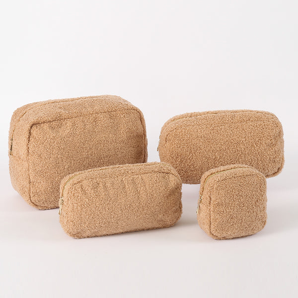 Backper Ursa Fluffy Teddy Plush Makeup Pouch — Brown