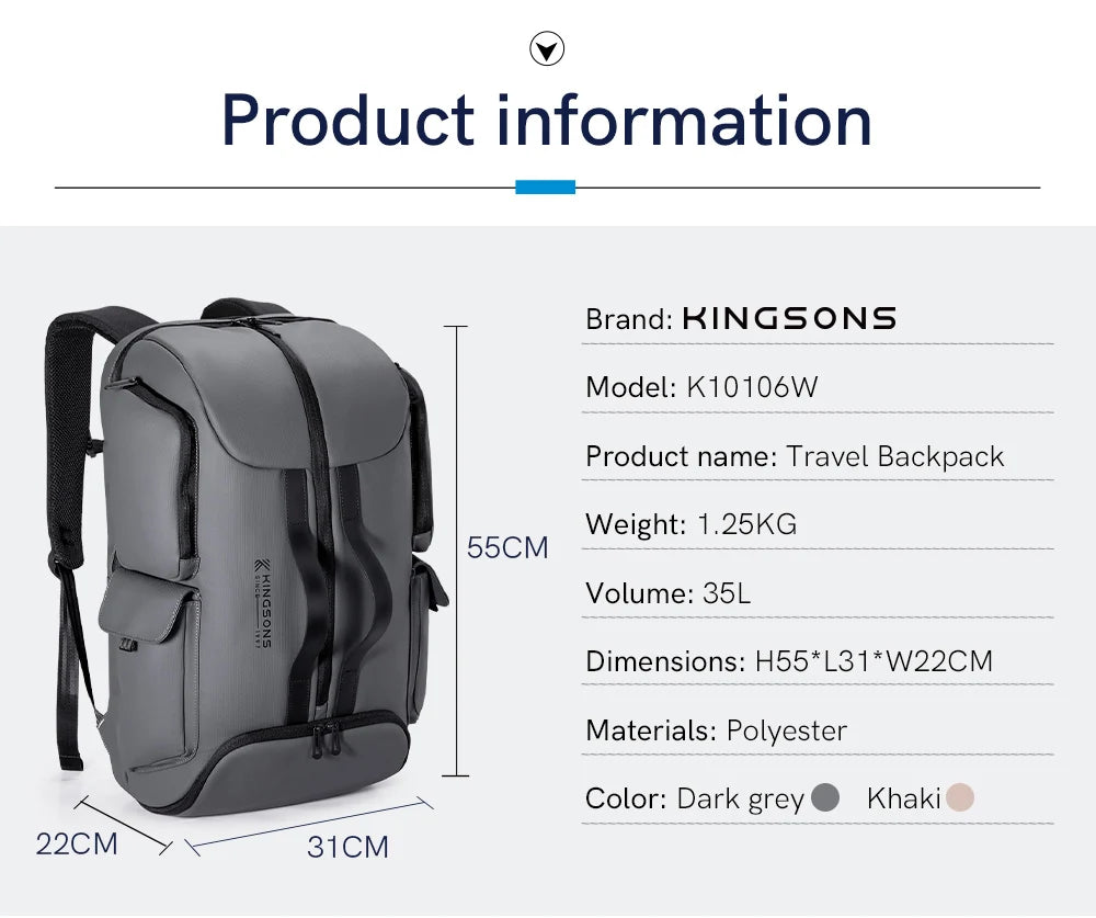Kingsons K10106 Large Business Travel Laptop Backpack