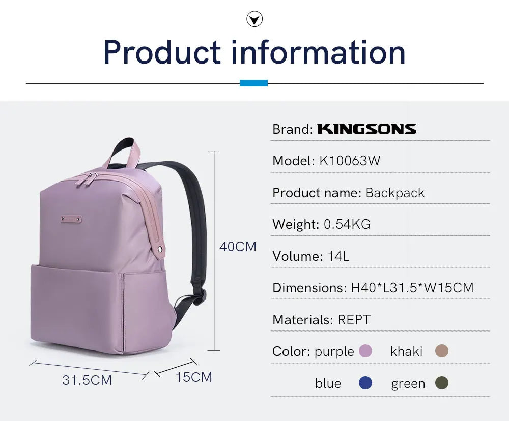 Kingsons K10063W GRS Recycled Women's Travel Backpack