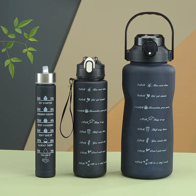 Motivational Sports Water Bottle 3-Piece Set – 280ml + 900ml + 2000ml – 9
