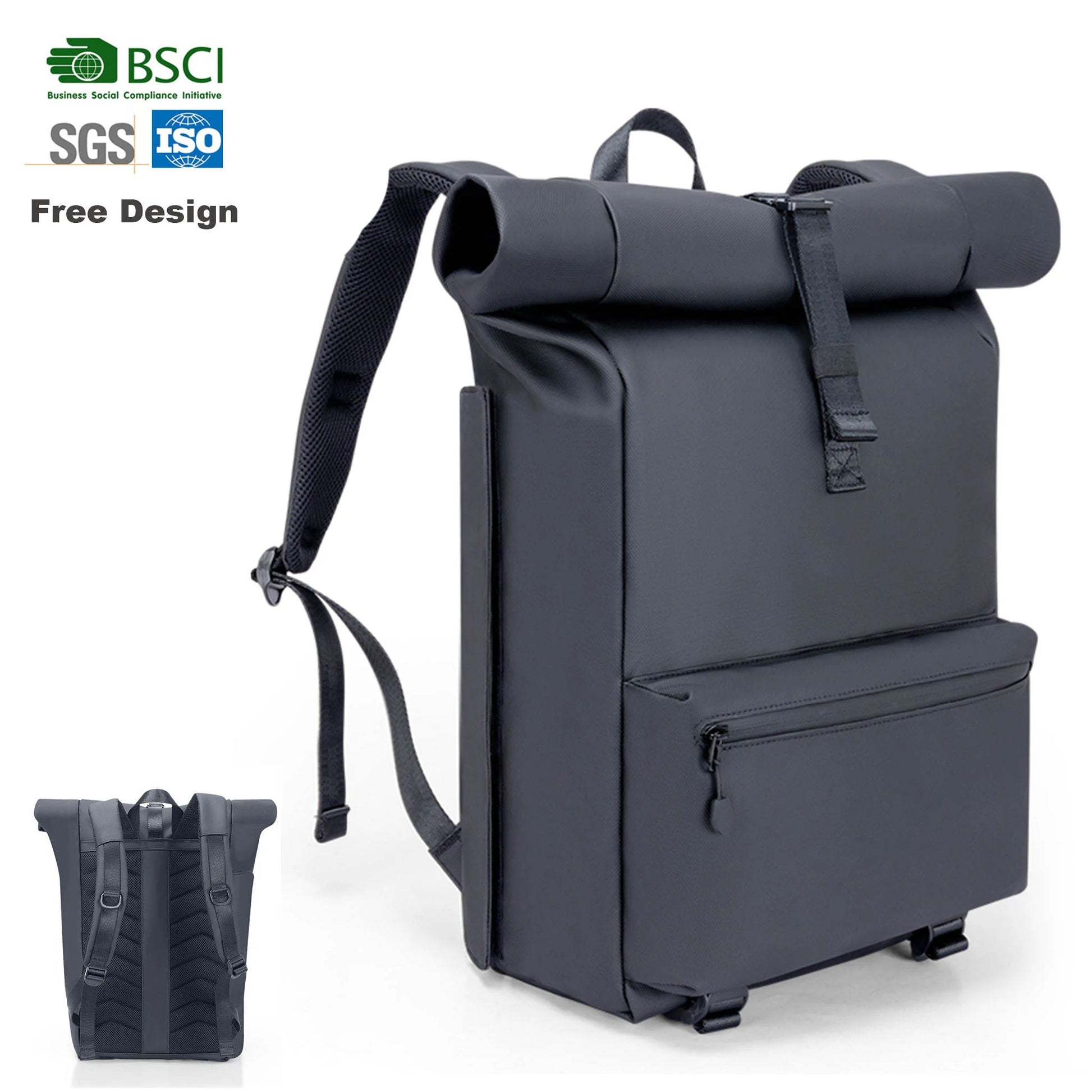 Backper Indus Roll-Top Laptop Backpack — front view