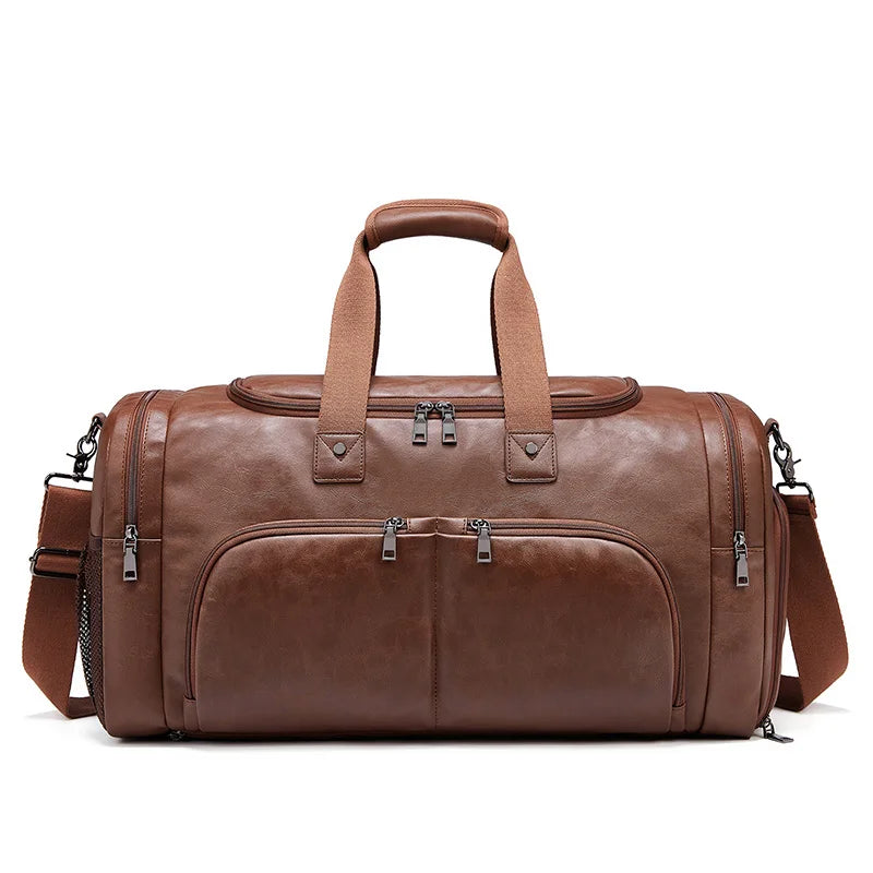 Mingao 401 PU Leather Business Travel Duffle Bag with Shoe Compartment - Brown (401)