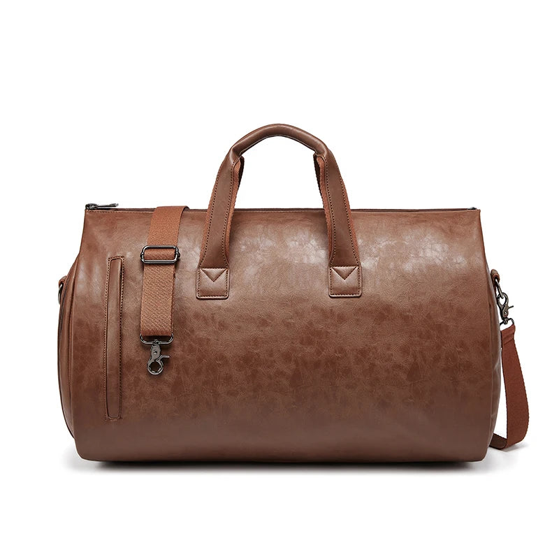 Mingao 209 PU Leather Gym Travel Duffle Bag with Shoe Compartment - Brown