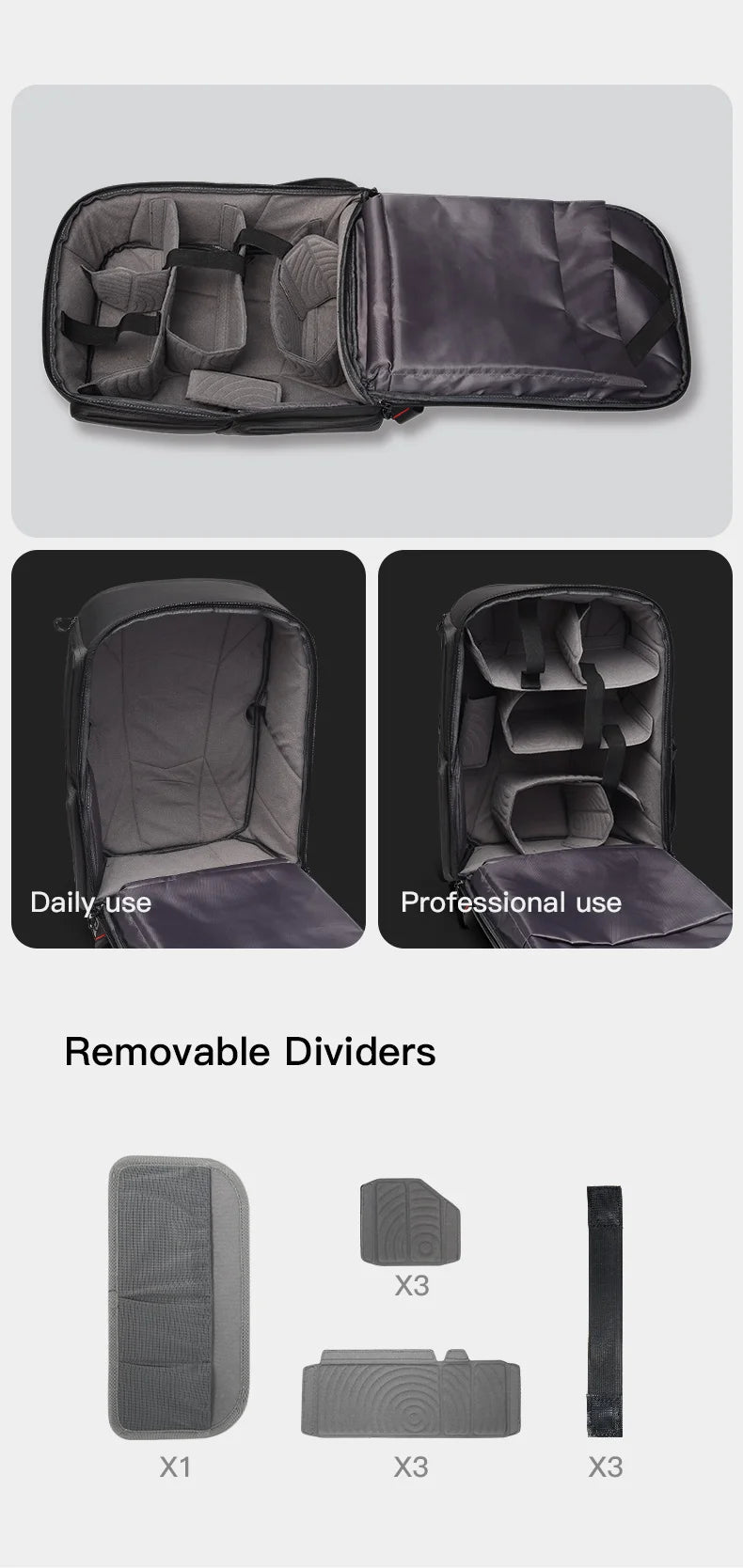 Bange XJ326 Luxury Camera Backpack - Interior Organization