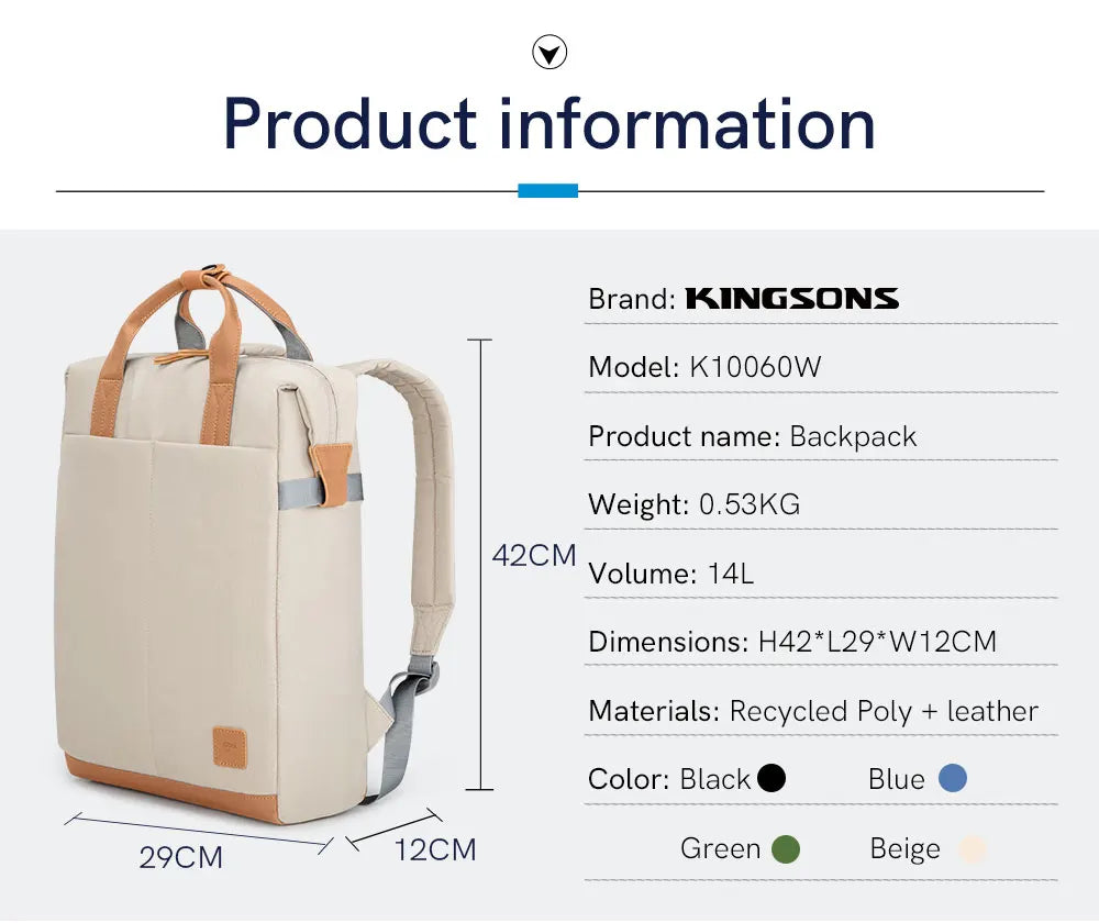 Kingsons K10060W GRS RPET Lightweight School Backpack