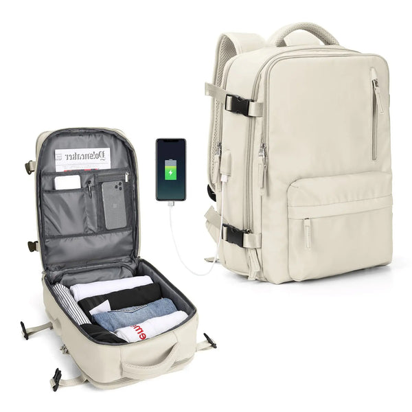 Praxidike waterproof nylon carry-on travel backpack, clamshell open