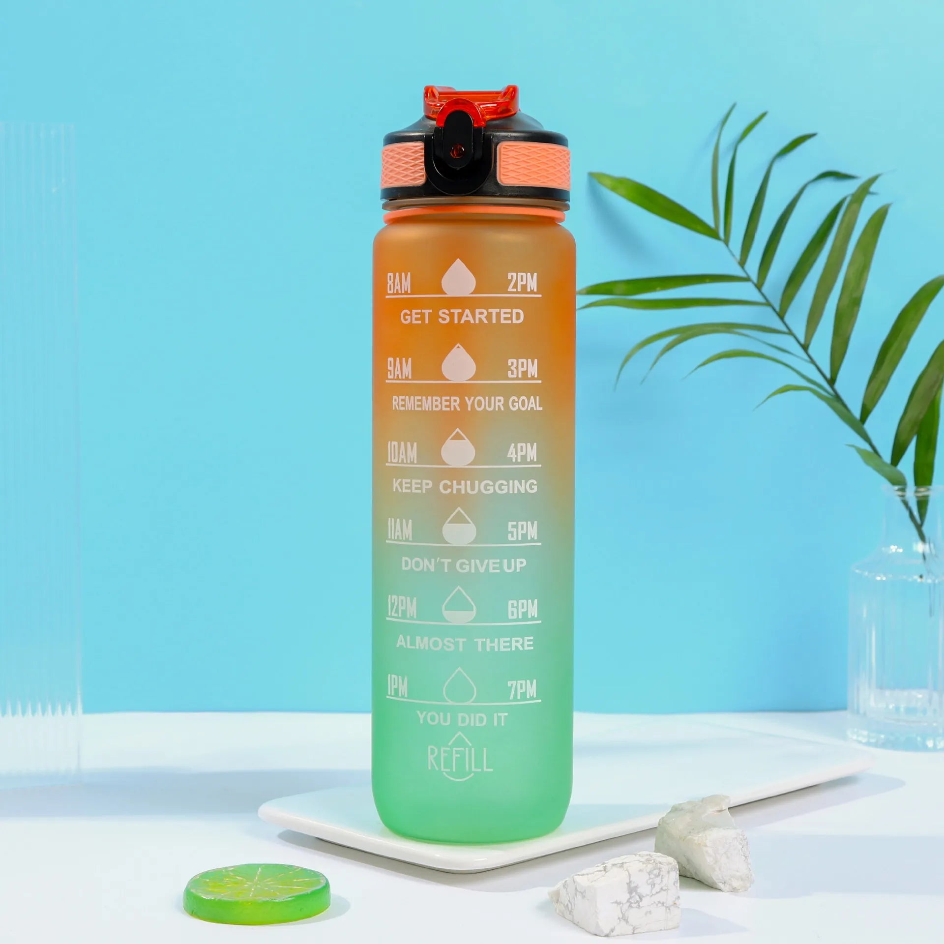 1L 32oz Fitness Motivational Water Bottle with Straw and Strainer – 13