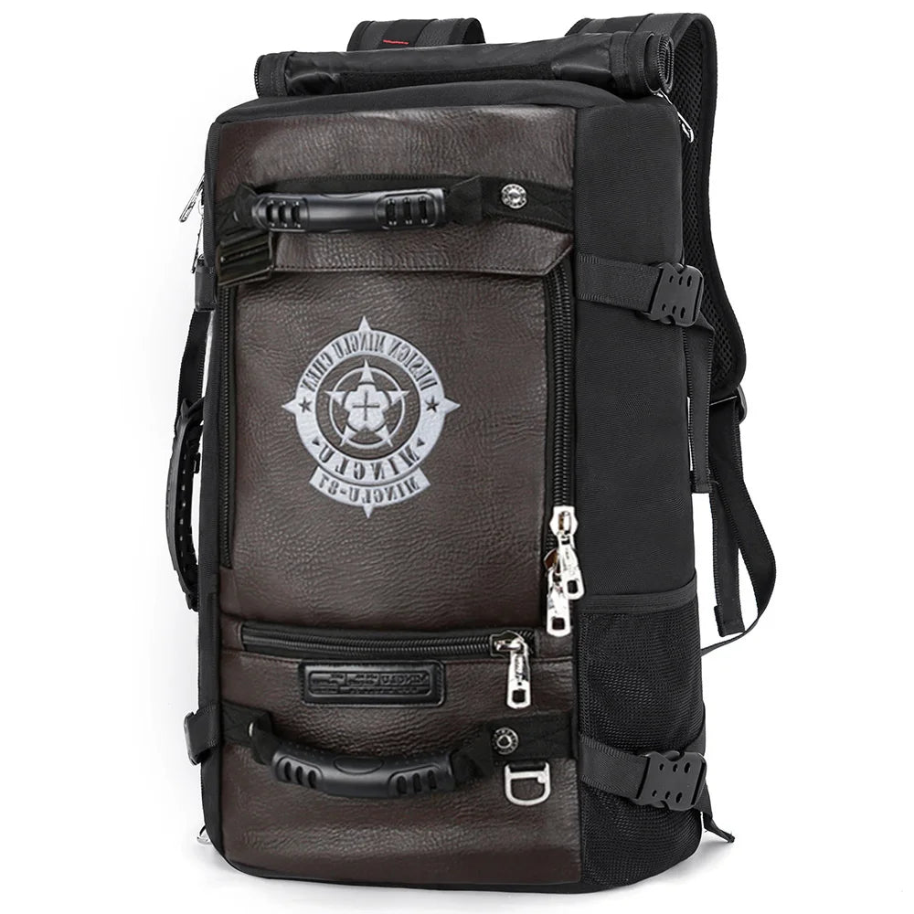 Mingao 201 USB Waterproof PU Travel Laptop Backpack - Brown 60L