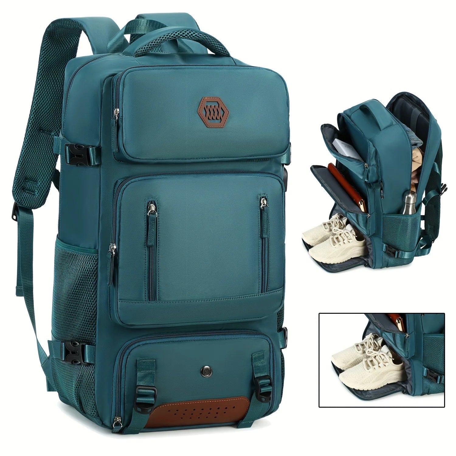 Men's expandable travel backpack 56-75L front view