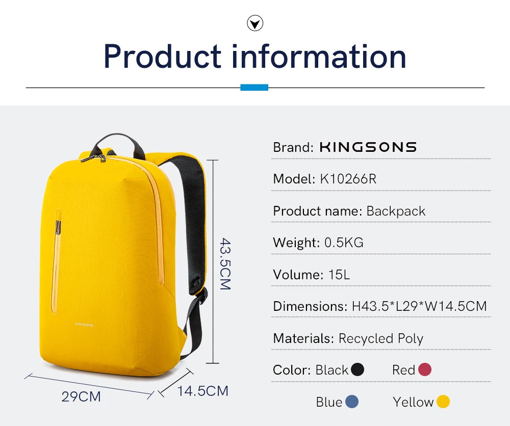 Kingsons K10266W RPET Recycled Unisex Travel Backpack