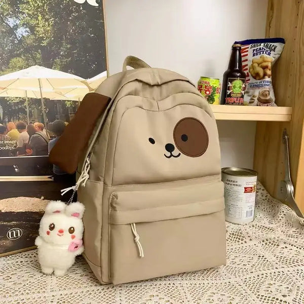 Amber cartoon embroidered nylon school backpack in khaki