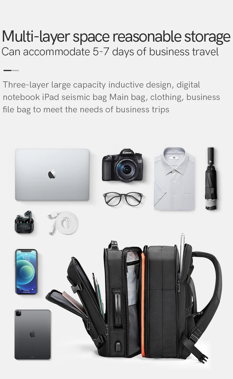 Kingsons KS3306W 17" Outdoor Air-Cushion Travel Backpack — USB Expandable Large-Capacity Laptop Bag