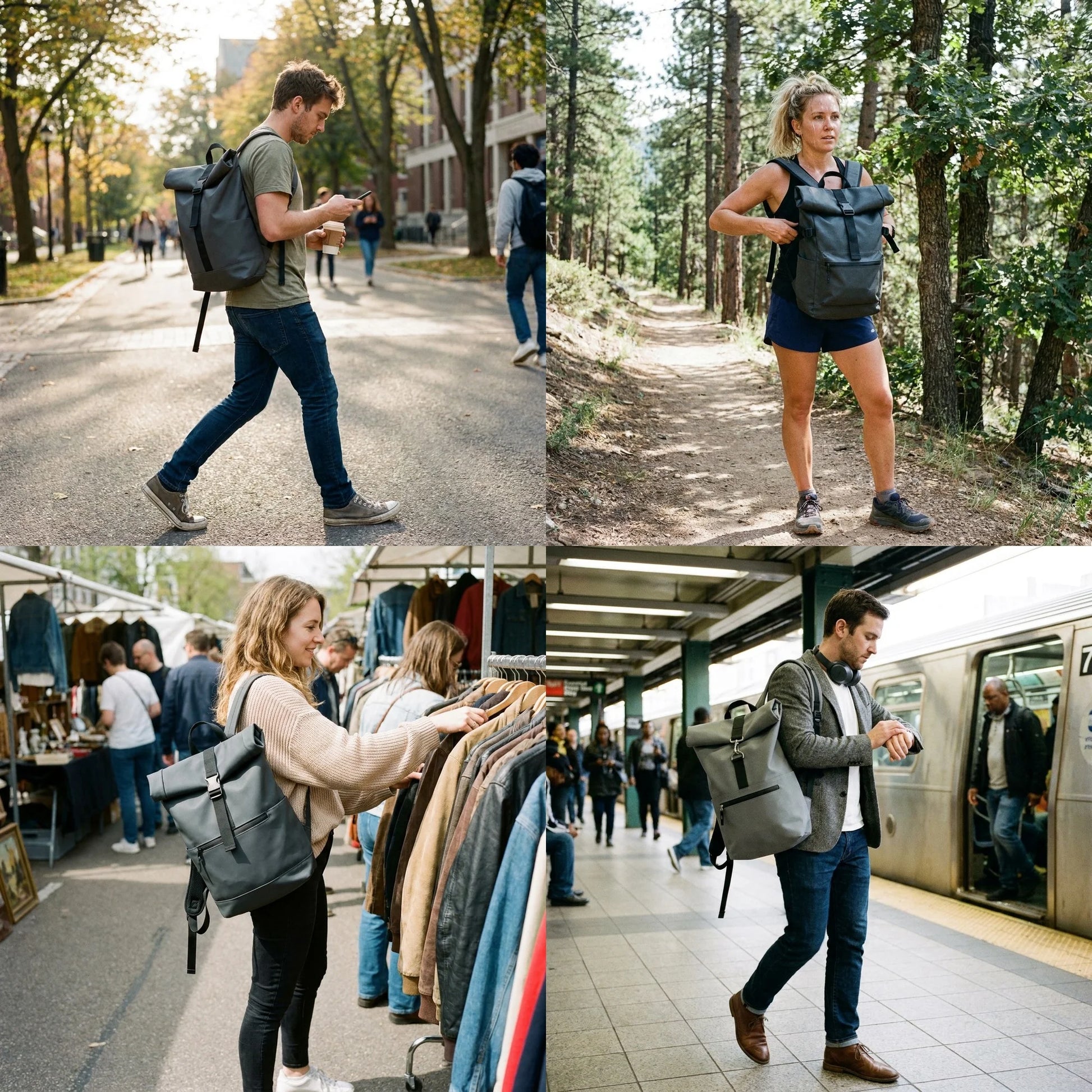 Backper Indus Roll-Top Laptop Backpack — worn view