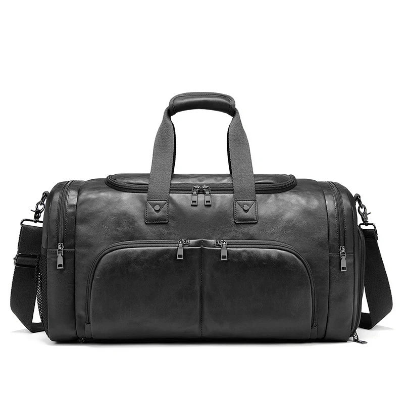 Mingao 401 PU Leather Business Travel Duffle Bag with Shoe Compartment - Black (401)