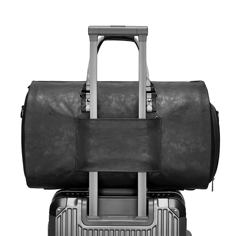 Mingao 233027-0 Wheeled PU Leather Garment Travel Duffle Bag