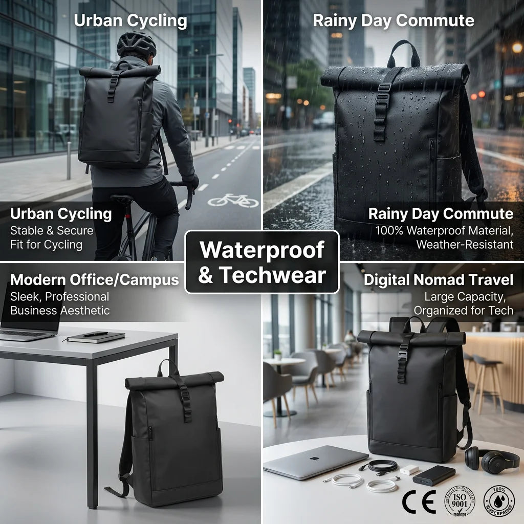 Backper Mira Roll-Top Laptop Backpack — detail view