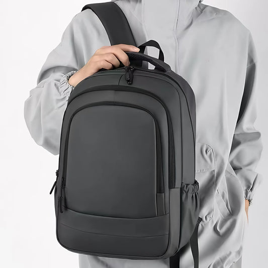 Faux leather laptop backpack side profile
