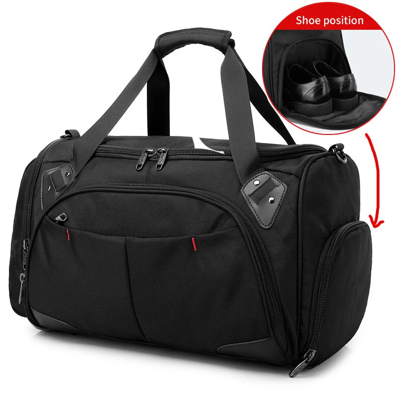 Mingao 202-2 Waterproof Sports Travel Duffle Bag with Shoe Compartment - Black