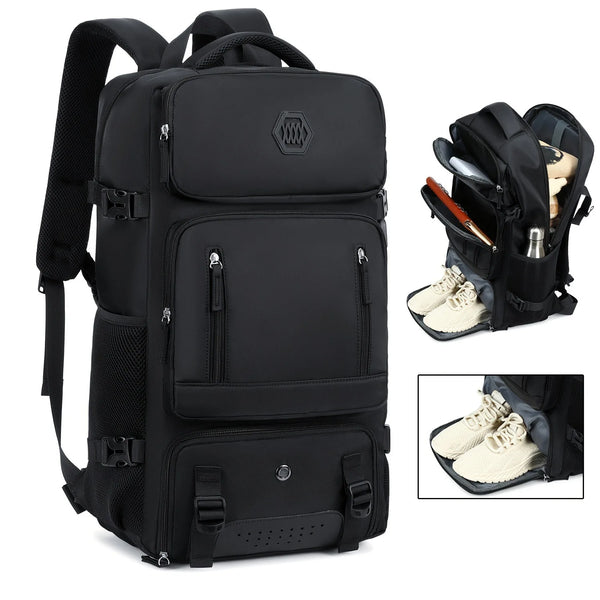 Expandable travel backpack side profile