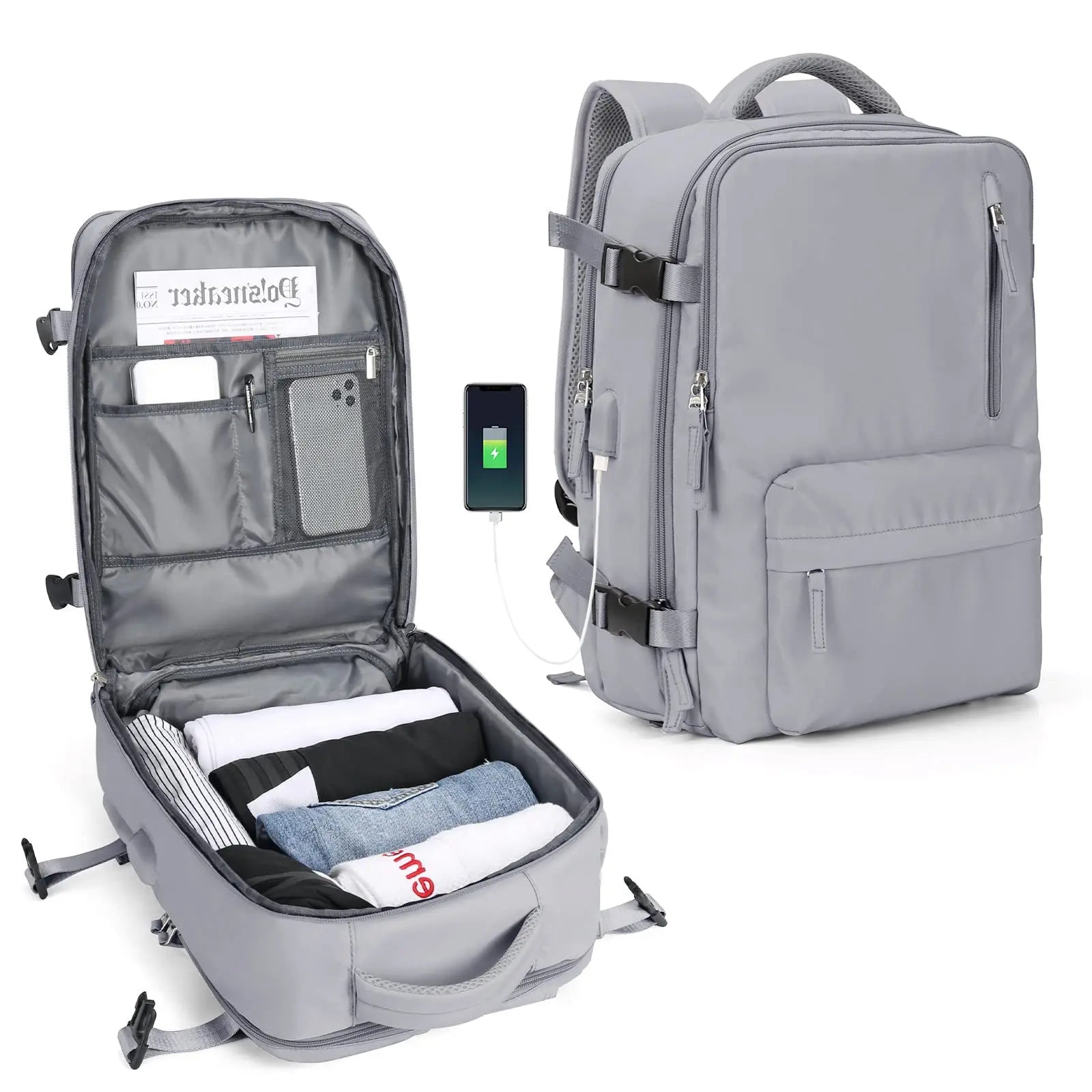 Praxidike travel backpack with USB charging port