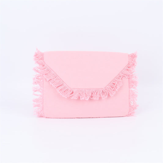 Backper Aries Fringe Cotton Envelope Clutch — Pink