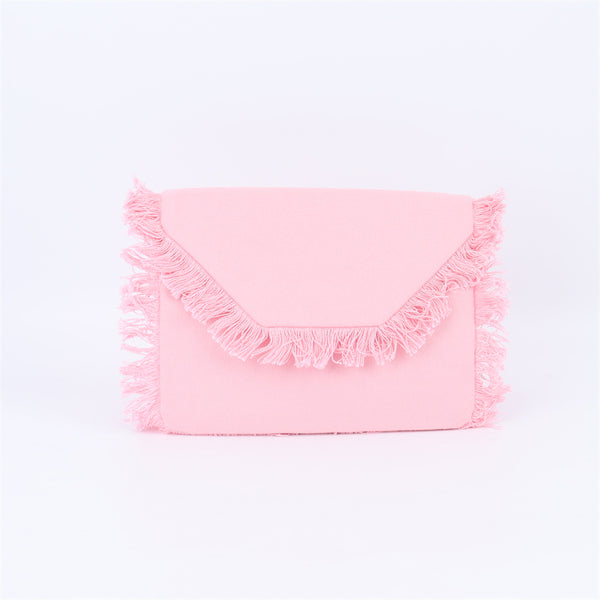 Backper Aries Fringe Cotton Envelope Clutch — Pink
