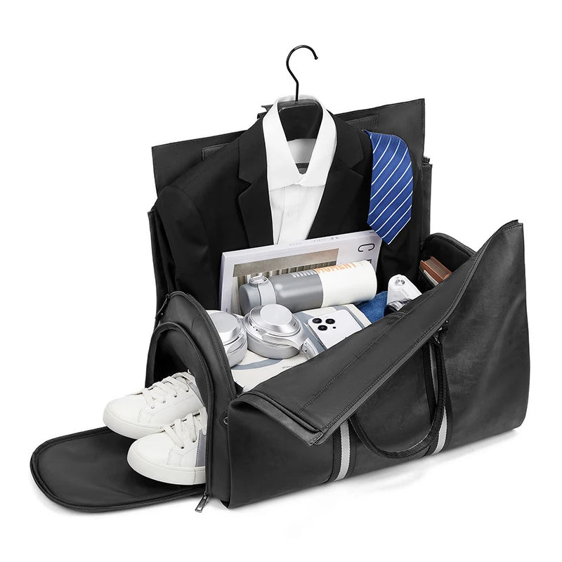 Mingao 233027-0 Wheeled PU Leather Garment Travel Duffle Bag