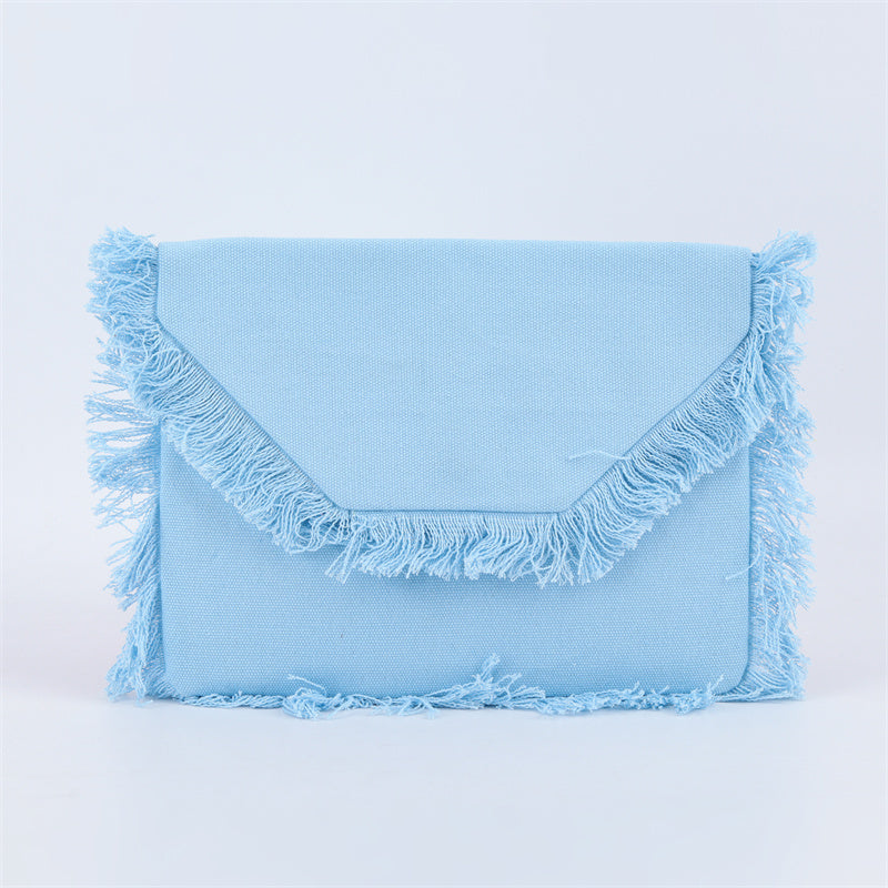 Backper Aries Fringe Cotton Envelope Clutch — Blue