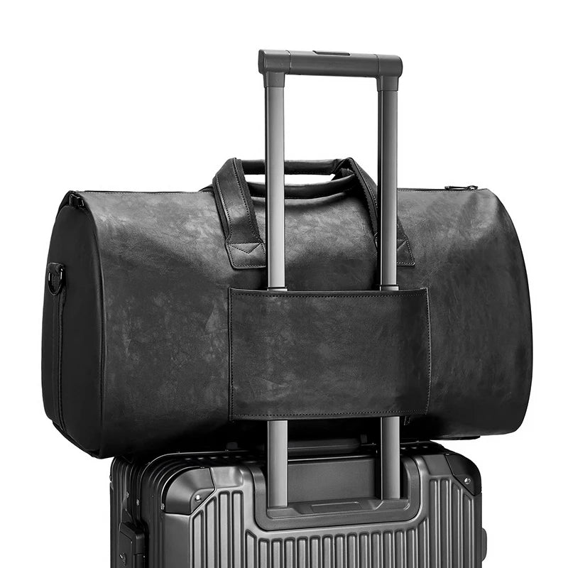 Mingao 209-0 PU Leather Wheeled Garment Travel Duffle Bag