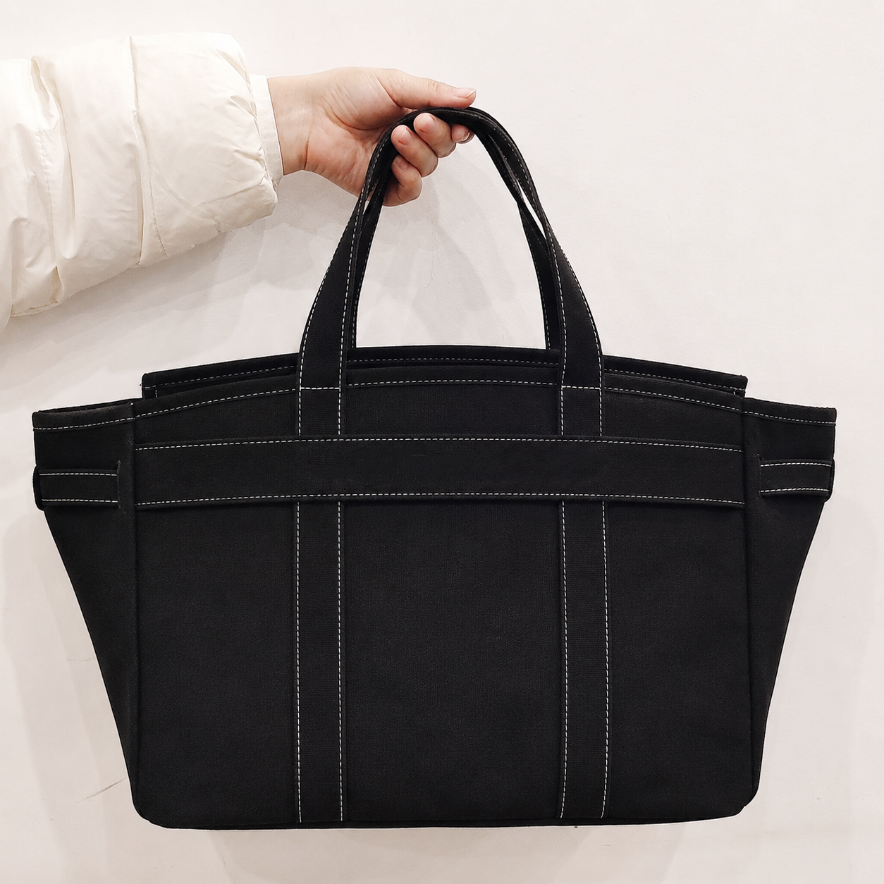 Backper Andromeda Gold-Buckle Structured Canvas Tote — Black