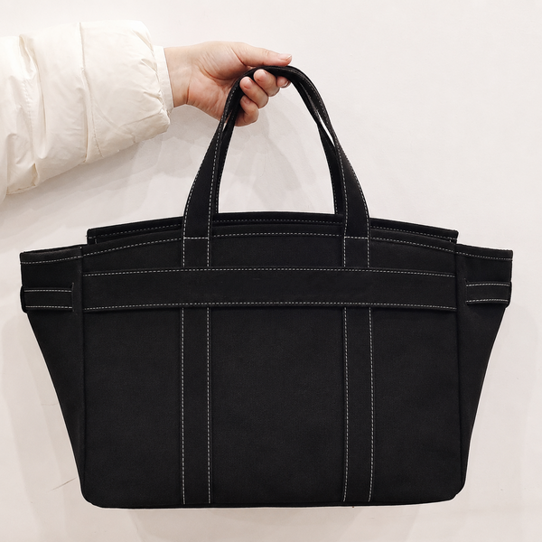 Backper Andromeda Gold-Buckle Structured Canvas Tote — Black