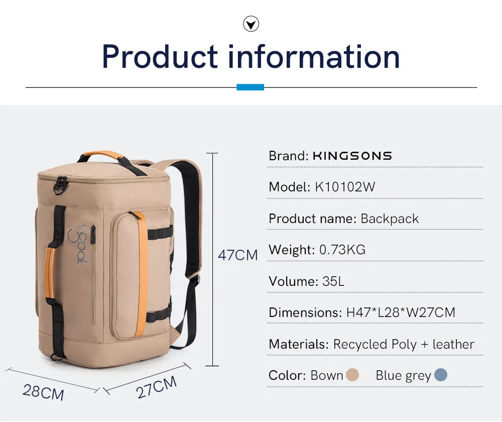 Kingsons Barrel-Shape Eco Outdoor Travel Backpack