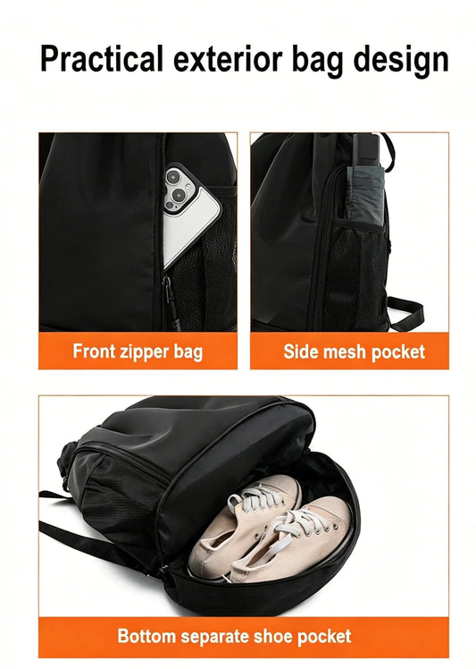 Backper Altair Drawstring Sport Backpack — wet/dry pocket view