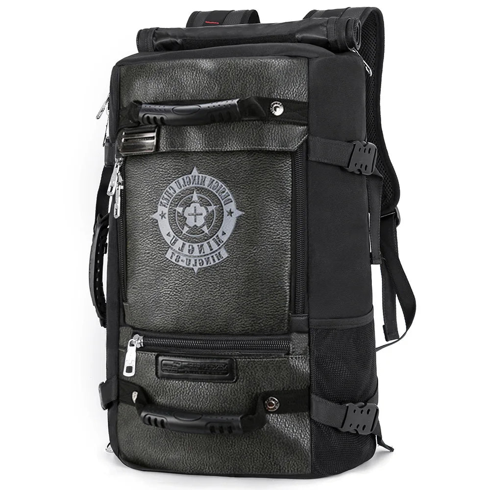 Mingao 201 USB Waterproof PU Travel Laptop Backpack - Grey 48L