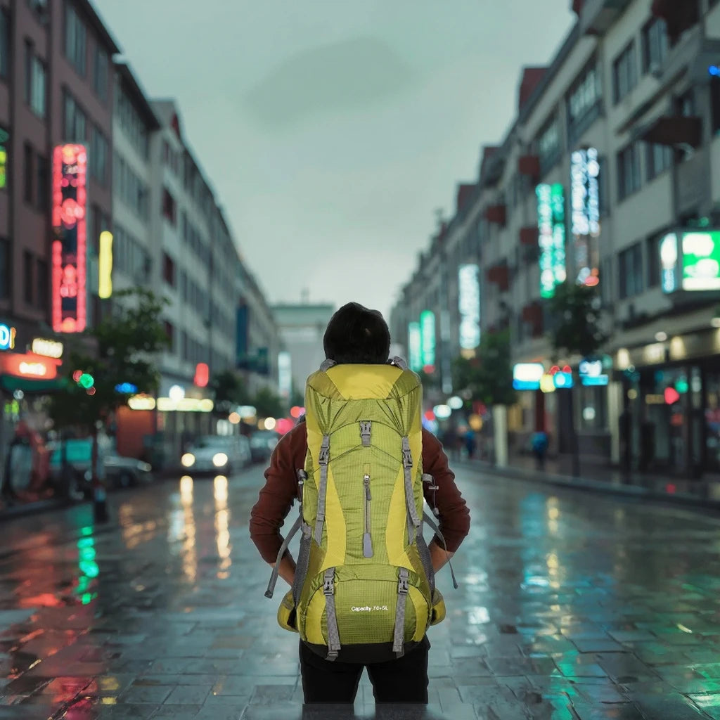80L waterproof mountaineering backpack front view