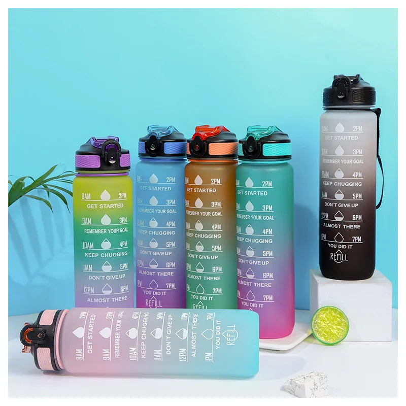 1L 32oz Fitness Motivational Water Bottle with Straw and Strainer – 8