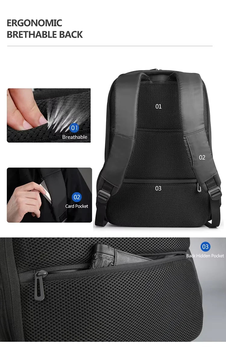 Kingsons K9590W-A Custom Logo USB Laptop Backpack — Black Business Bag for Men