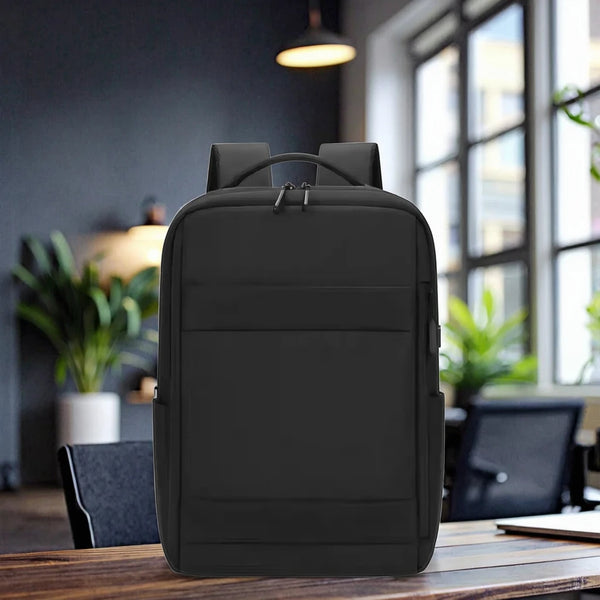 Custom logo USB work backpack front view