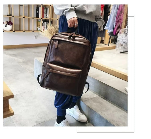 Herse PU leather backpack front view